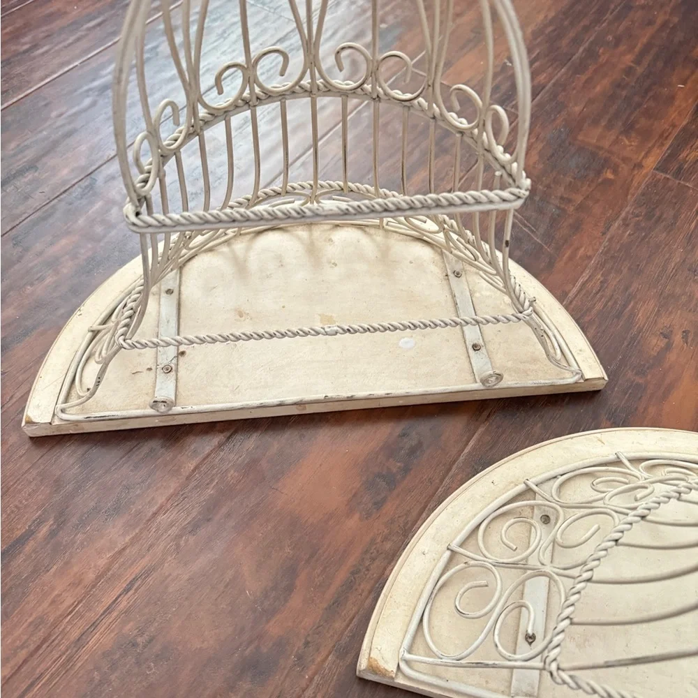 Set Of 2 Ornate Vintage White In Color Wall Scones. Metal Shelfs